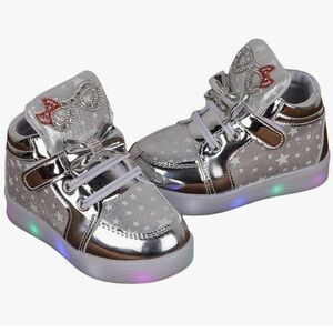 Baby Girl Toddler Silver High Tops Metallic LED Soles Walker Sneakers Shoes 26